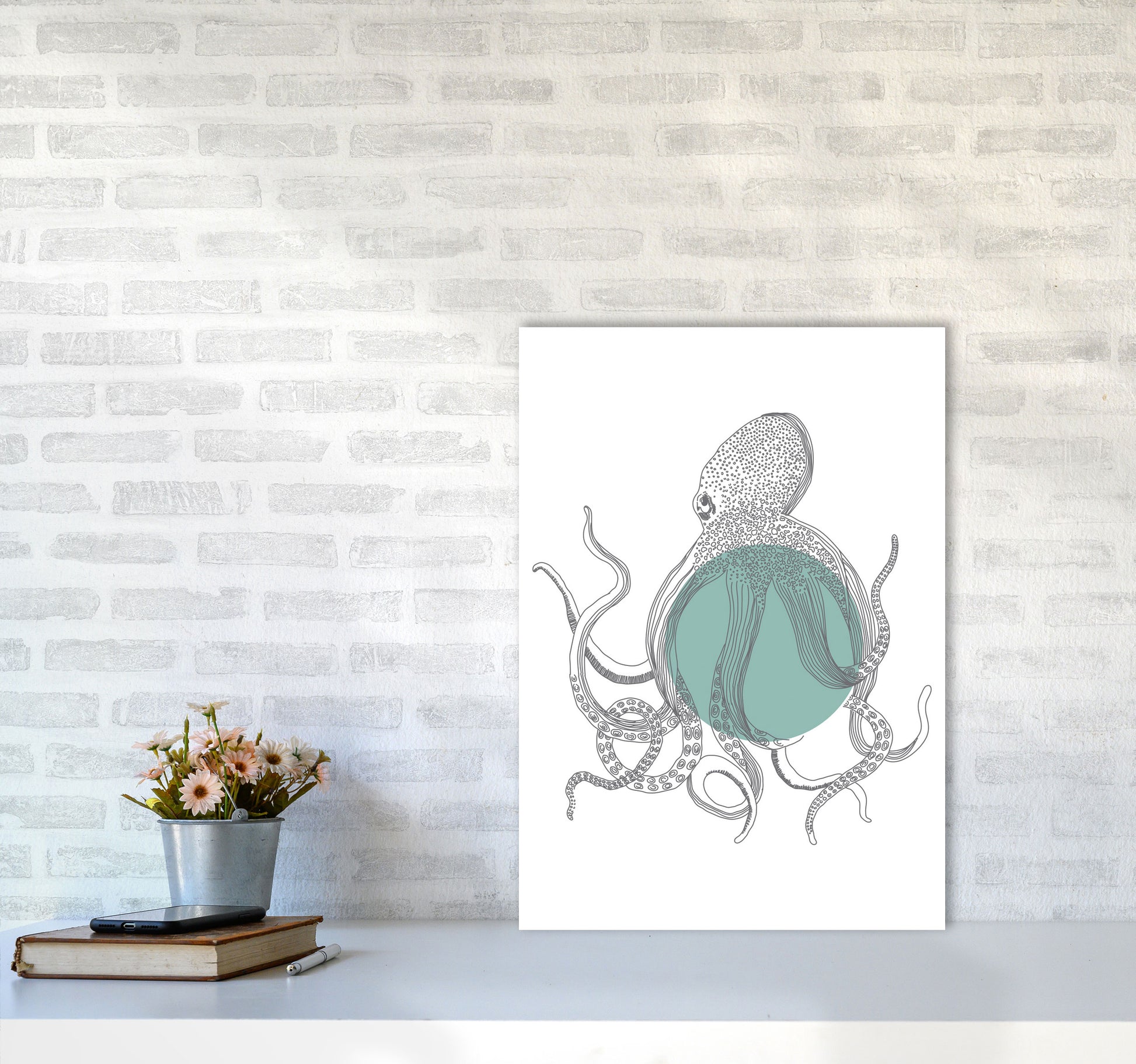 Marine Animals Octopus Modern Print Animal Art Print A2 Black Frame