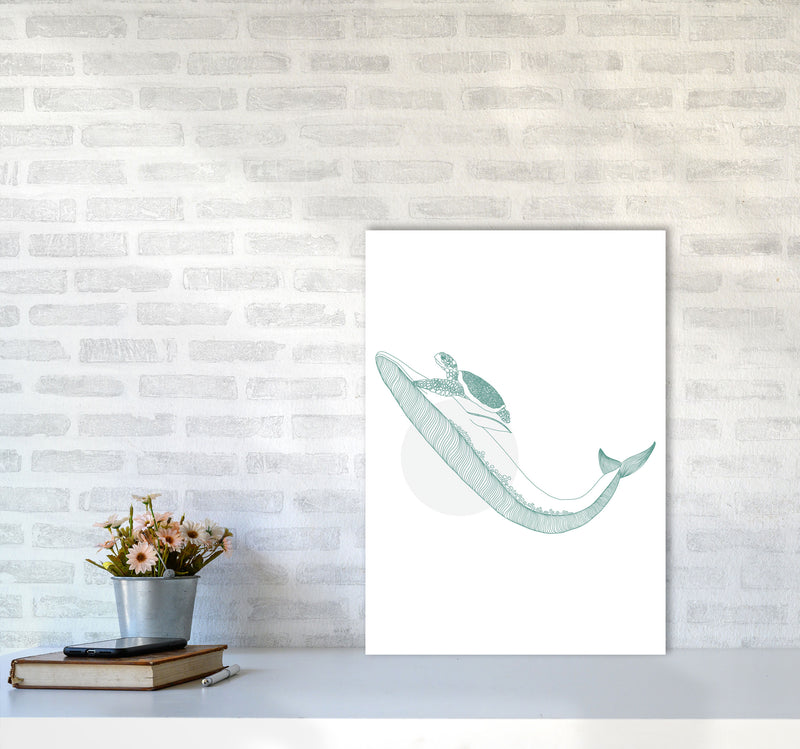Marine Animals Whale And Turtle Modern Print Animal Art Print A2 Black Frame