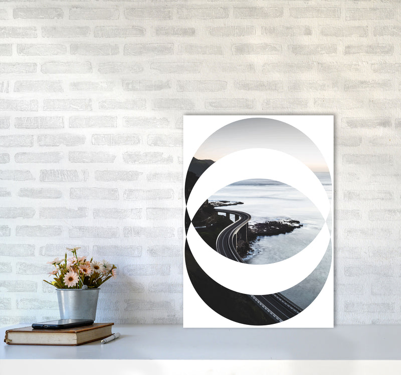 Black Road Oval Modern Print, Framed Botanical & Nature Art Print A2 Black Frame