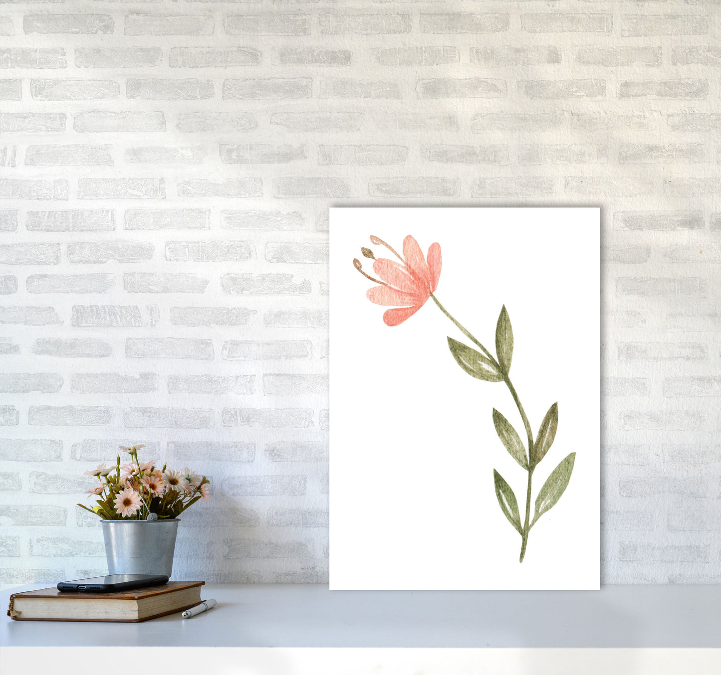 Pink Watercolour Flower 2 Modern Print A2 Black Frame