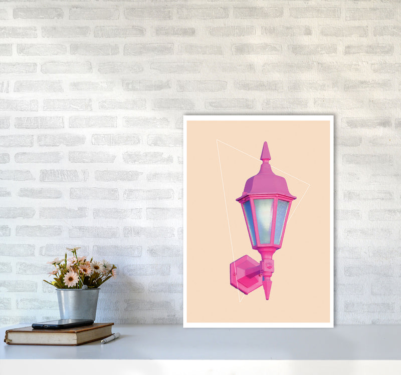 Pink Geo Lamp Modern Print A2 Black Frame