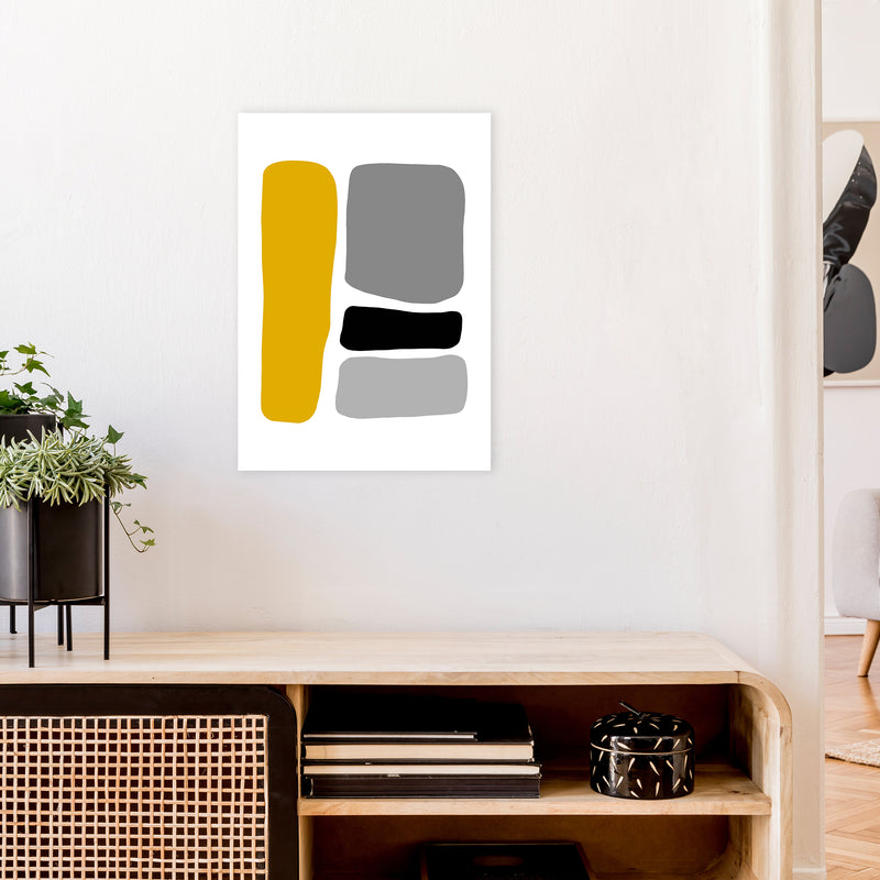 Mustard And Black Abstract Stones 1 Art Print by Pixy Paper A2 Black Frame