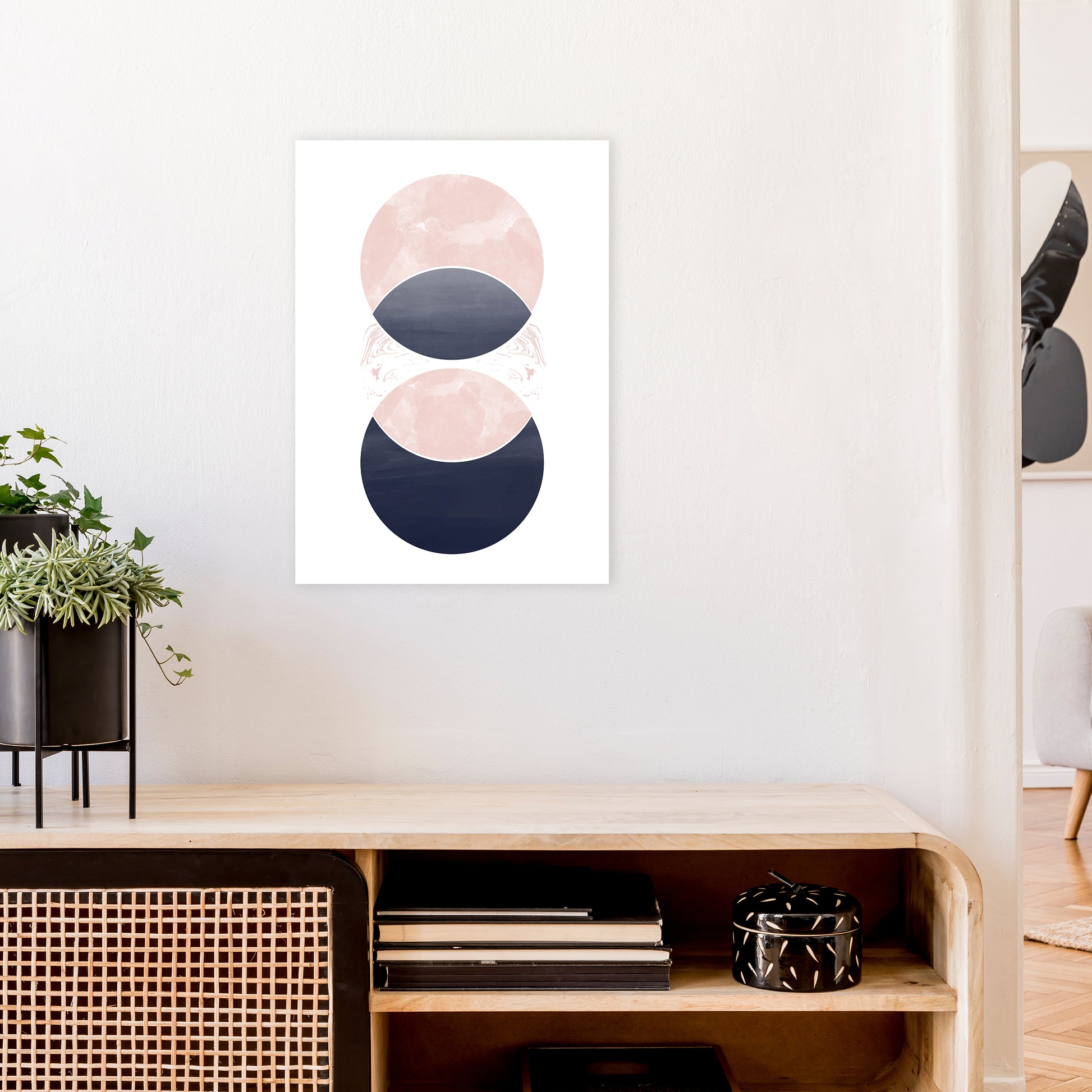 Navy And Marble Pink 1 Art Print by Pixy Paper A2 Black Frame