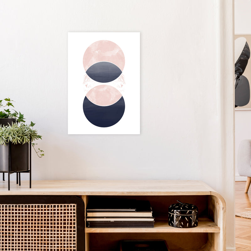 Navy And Marble Pink 1 Art Print by Pixy Paper A2 Black Frame