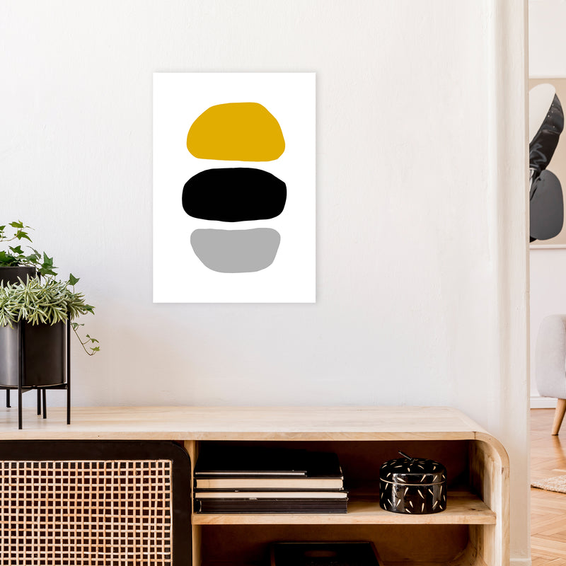 Mustard And Black Abstract Stones 2 Art Print by Pixy Paper A2 Black Frame