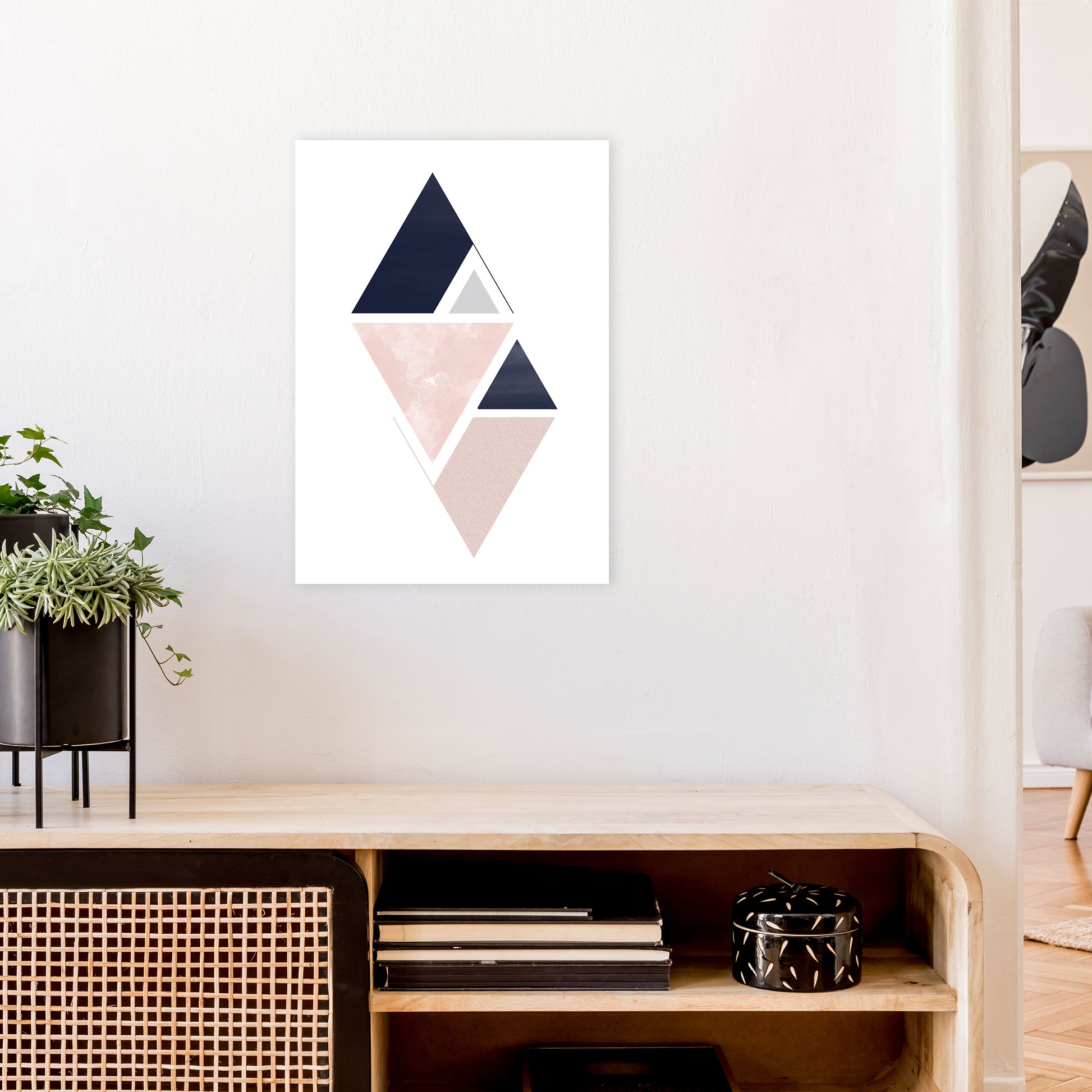 Navy And Marble Pink 3 Art Print by Pixy Paper A2 Black Frame