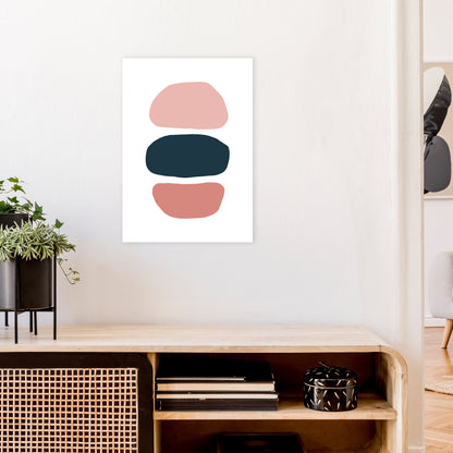 Pink And Navy Abstract Stones 1 Art Print by Pixy Paper A2 Black Frame