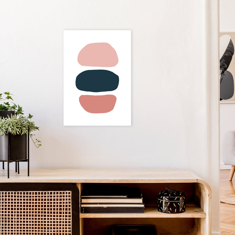 Pink And Navy Abstract Stones 1 Art Print by Pixy Paper A2 Black Frame
