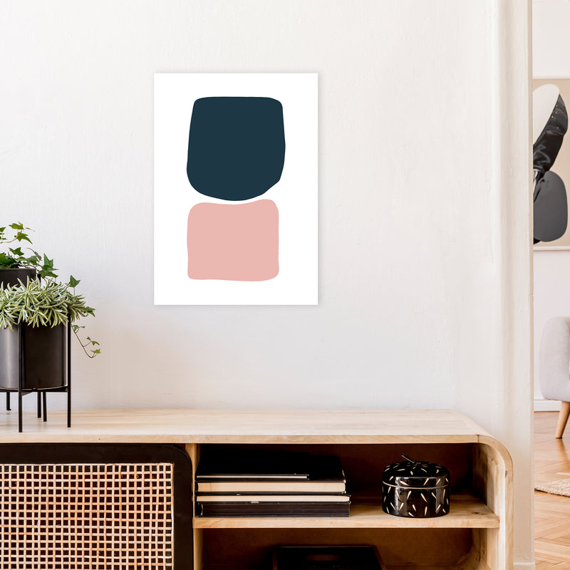 Pink And Navy Abstract Stones 2 Art Print by Pixy Paper A2 Black Frame