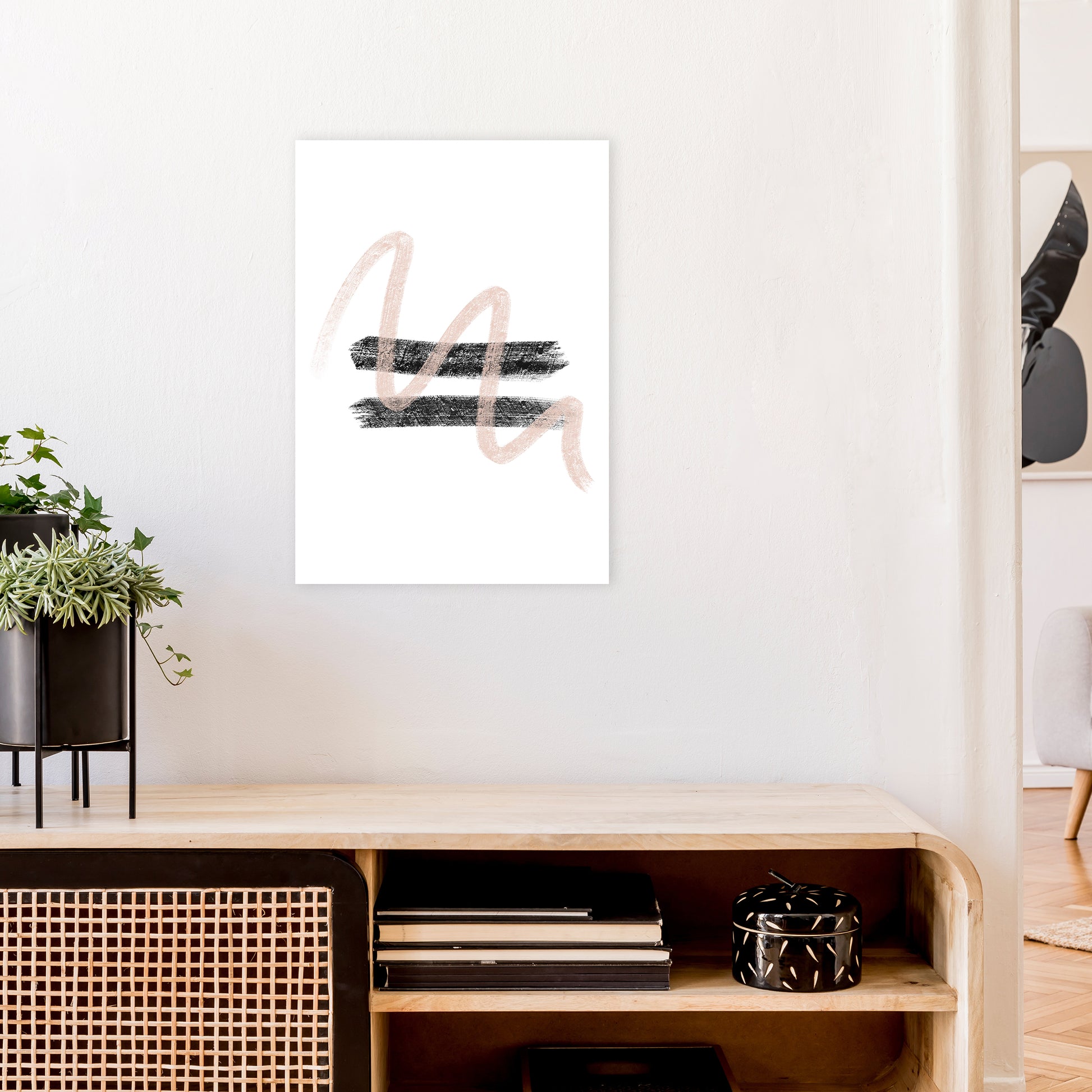 Dalia Chalk Pink And Black Line Contrast  Art Print by Pixy Paper A2 Black Frame