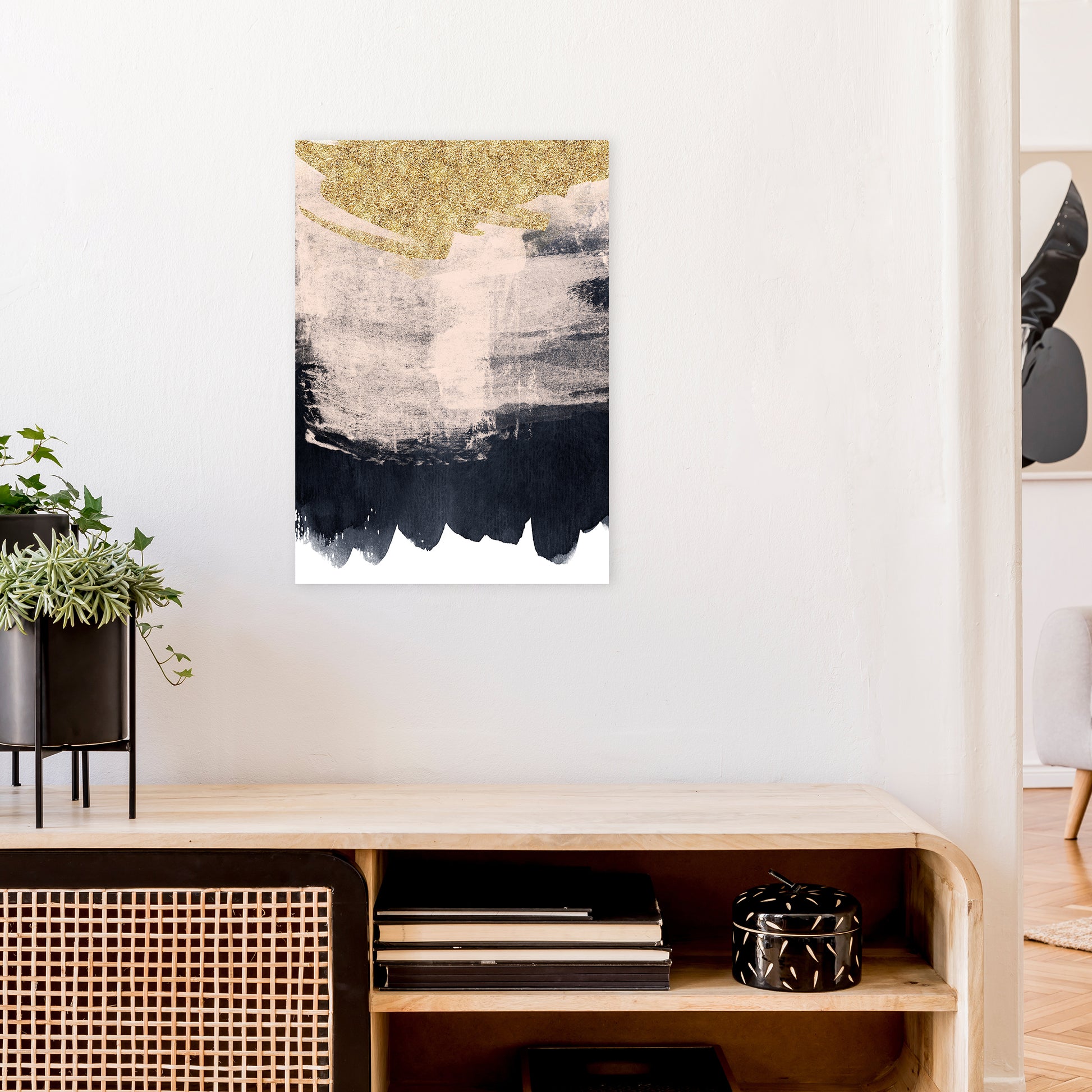 Lux Full Navy And Pink Paint Strokes  Art Print by Pixy Paper A2 Black Frame