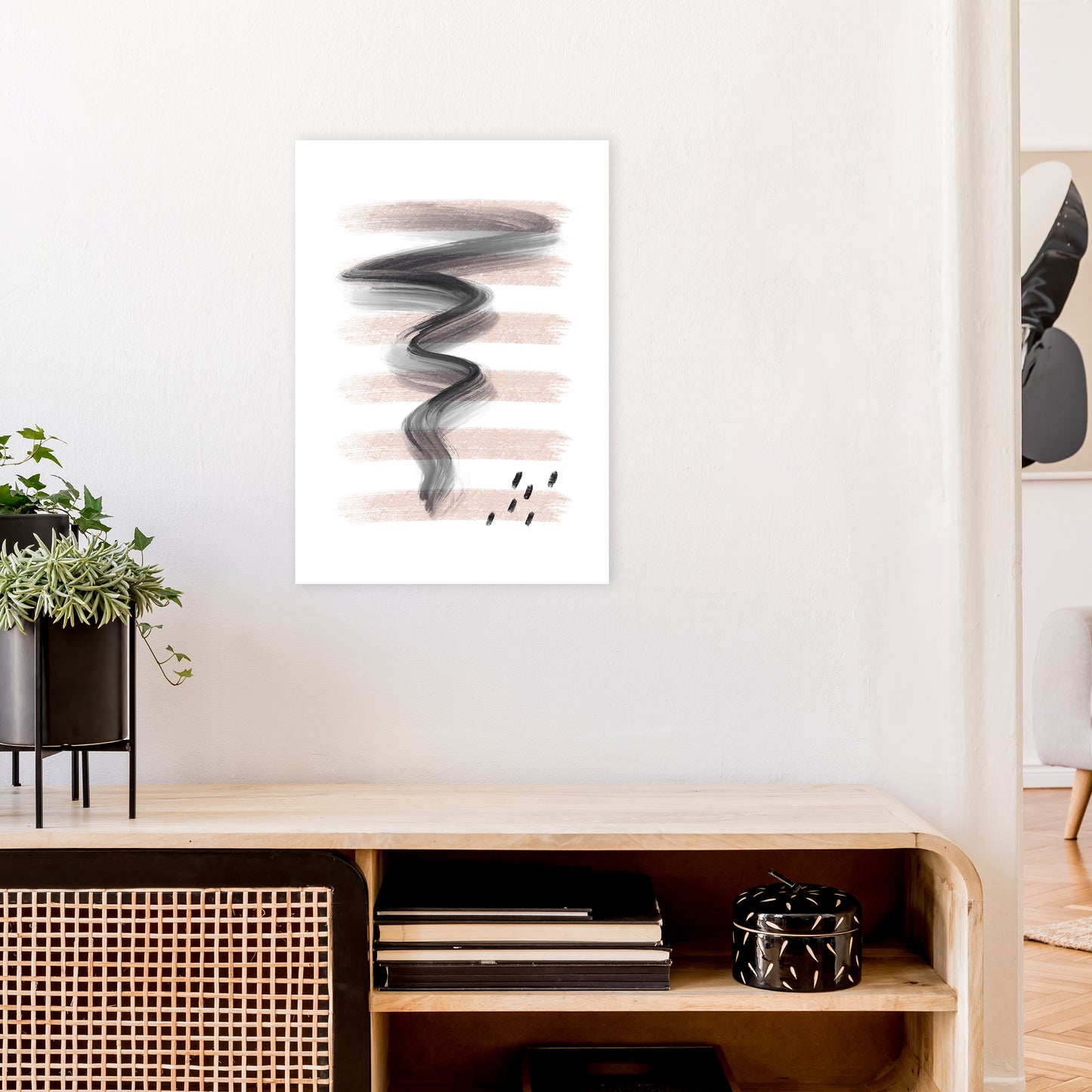 Dalia Chalk Pink Lines Black Storm  Art Print by Pixy Paper A2 Black Frame