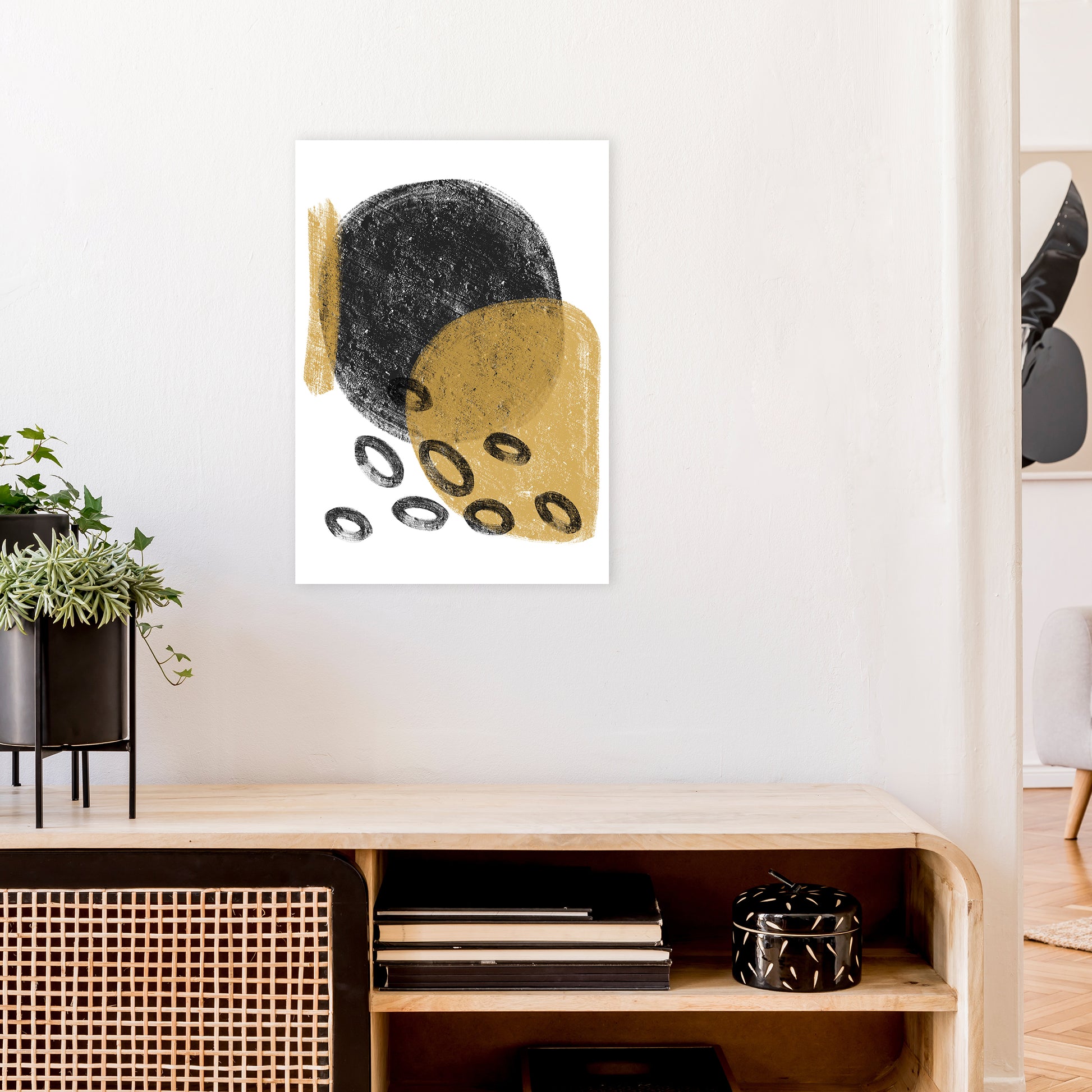 Dalia Chalk Black And Gold Bubbles  Art Print by Pixy Paper A2 Black Frame