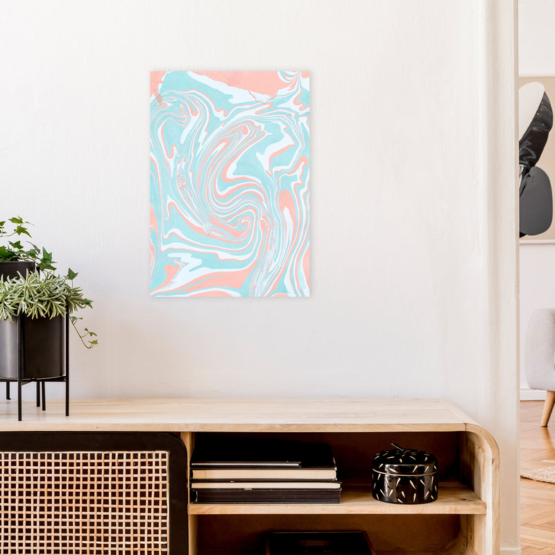 Liquid Mix Turquoise And Salmon  Art Print by Pixy Paper A2 Black Frame