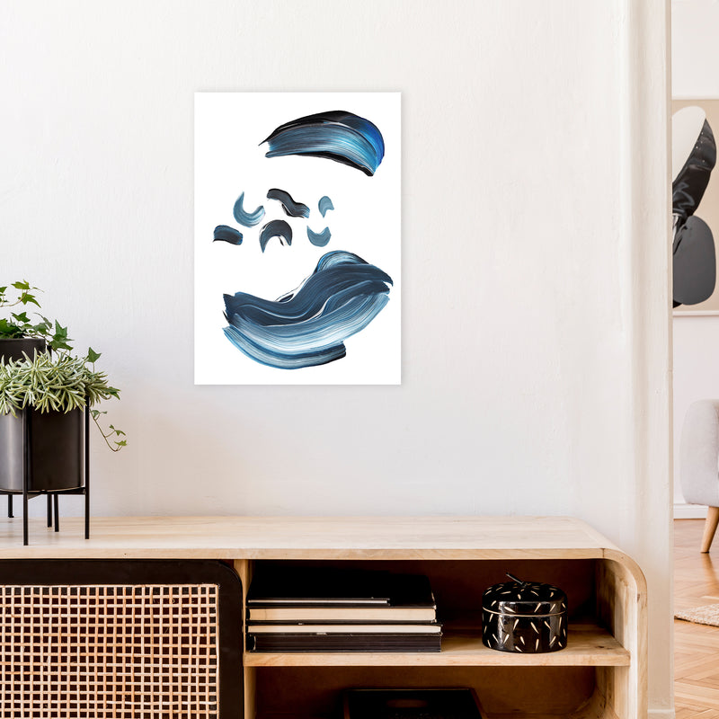 Dark Blue And Grey Paint Strokes  Art Print by Pixy Paper A2 Black Frame
