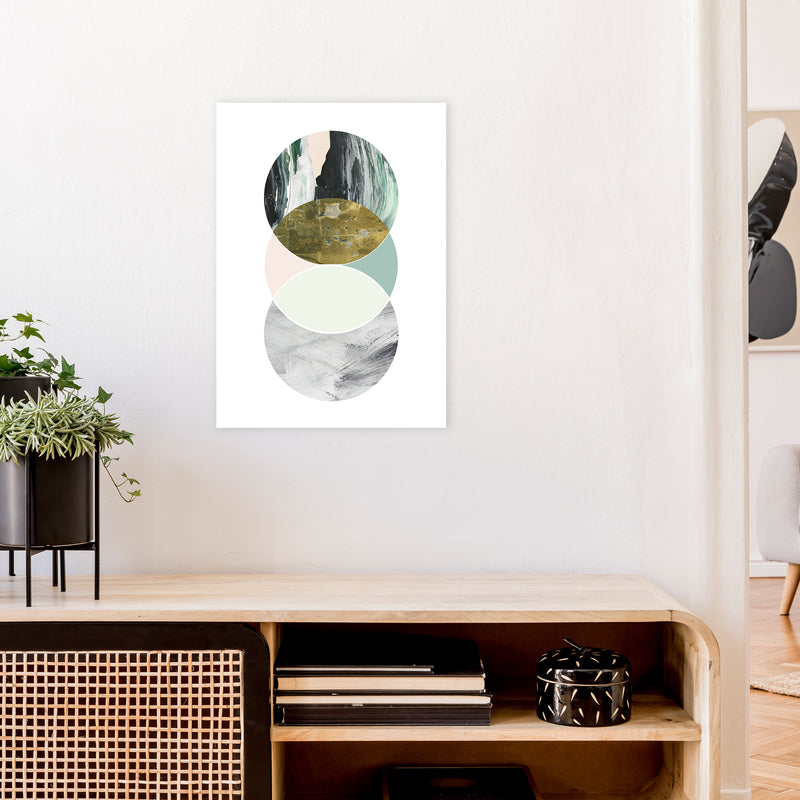 Green Marble Circles Abstract  Art Print by Pixy Paper A2 Black Frame
