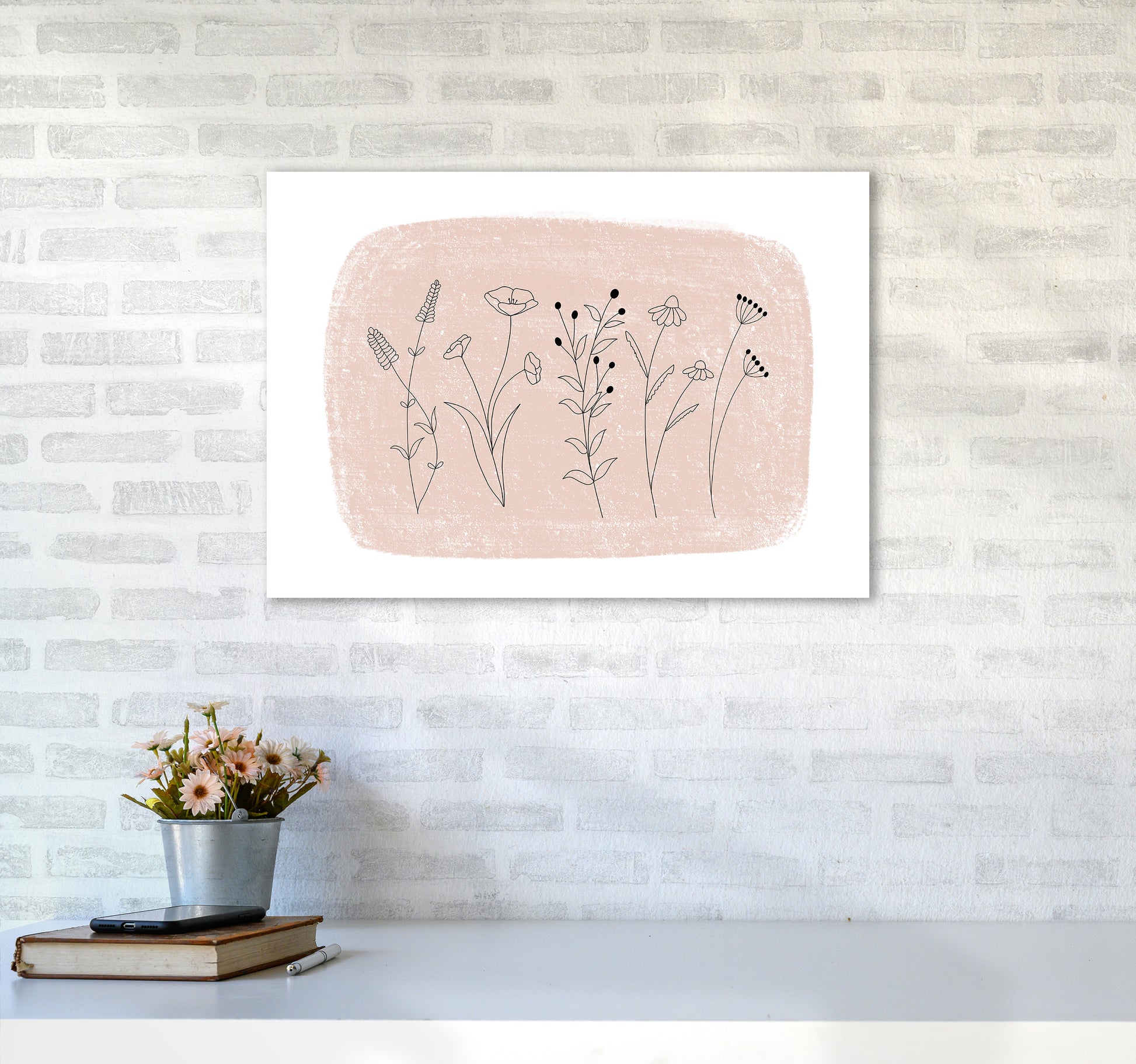 Dalia Chalk Landscape Floral  Art Print by Pixy Paper A2 Black Frame