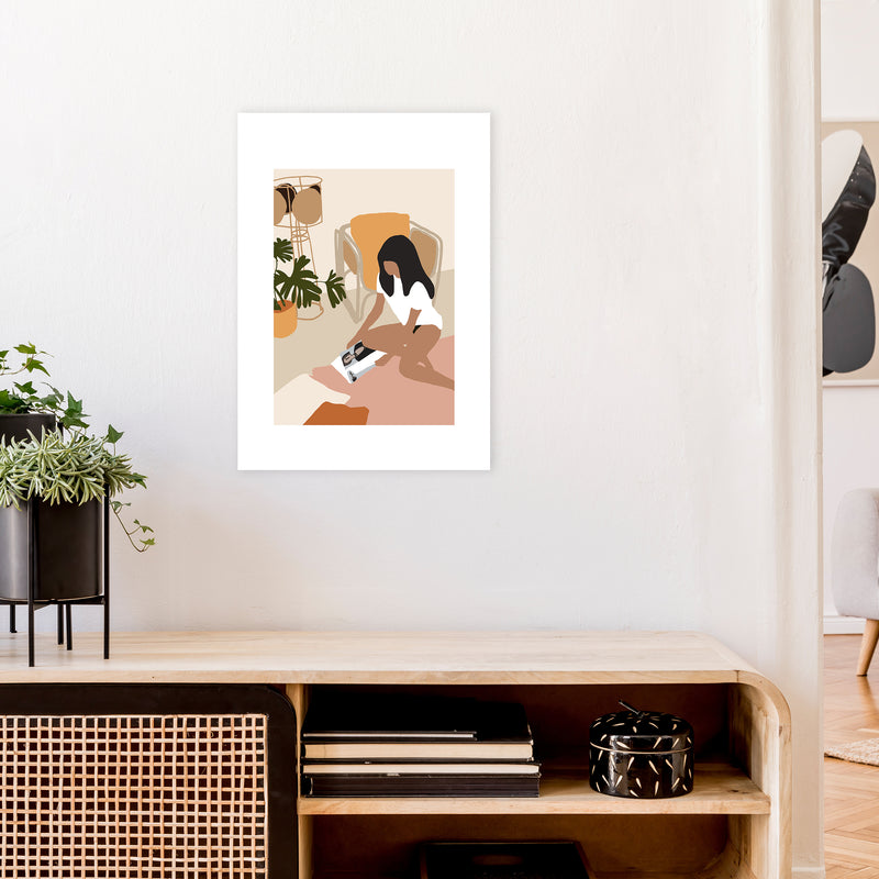 Mica Girl With Magazine N4  Art Print by Pixy Paper A2 Black Frame