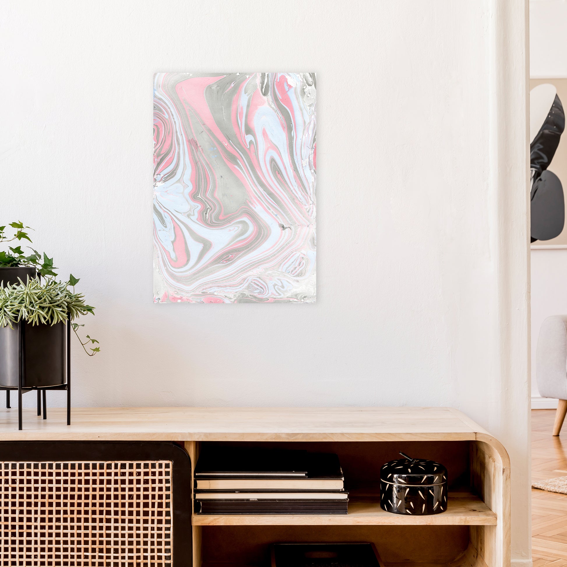 Liquid Mix Stone And Pink  Art Print by Pixy Paper A2 Black Frame