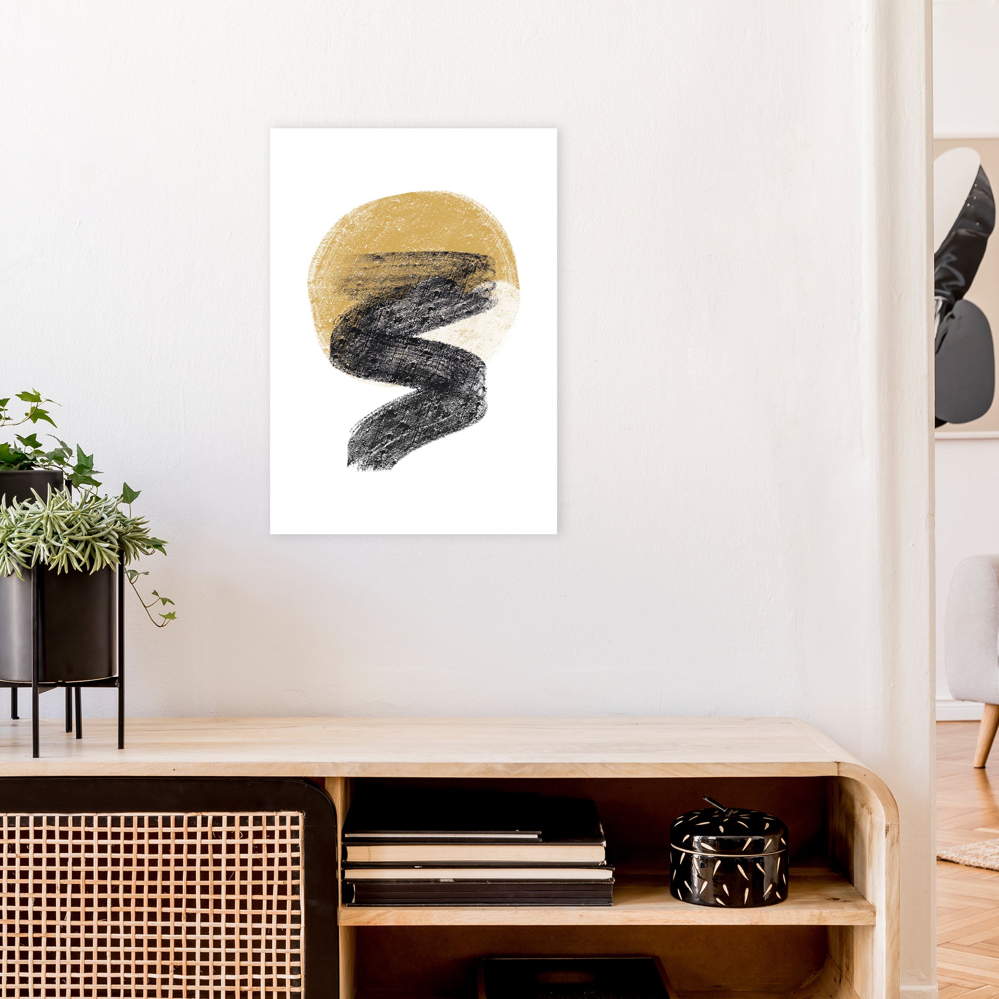 Dalia Chalk Gold Moon Zig  Art Print by Pixy Paper A2 Black Frame