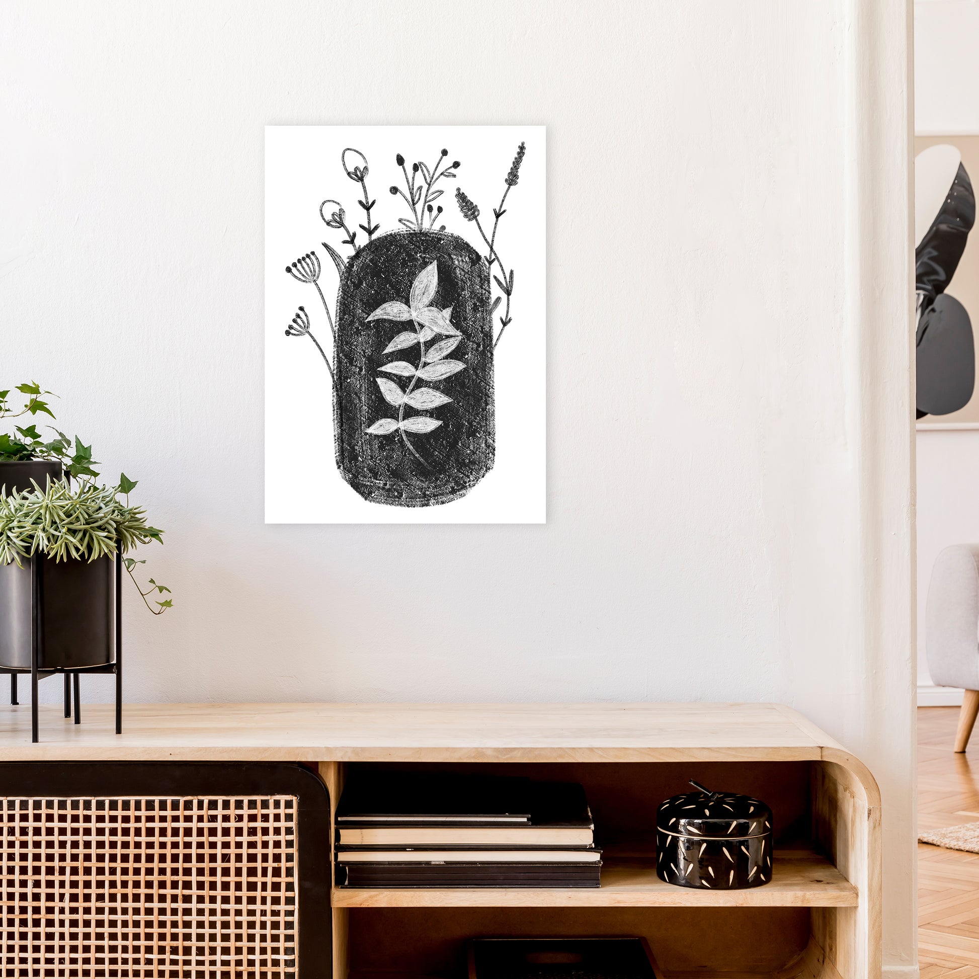 Dalia Chalk Black Floral  Art Print by Pixy Paper A2 Black Frame