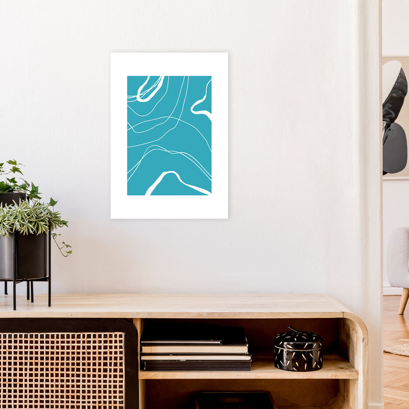 Mita Teal Swirls N13  Art Print by Pixy Paper A2 Black Frame