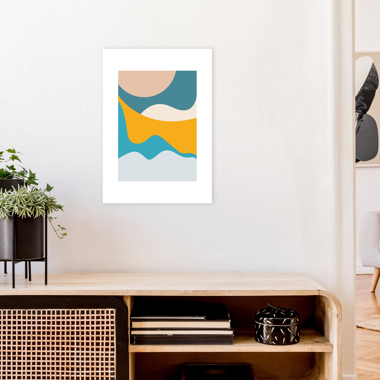 Mita Teal Dunes N14  Art Print by Pixy Paper A2 Black Frame