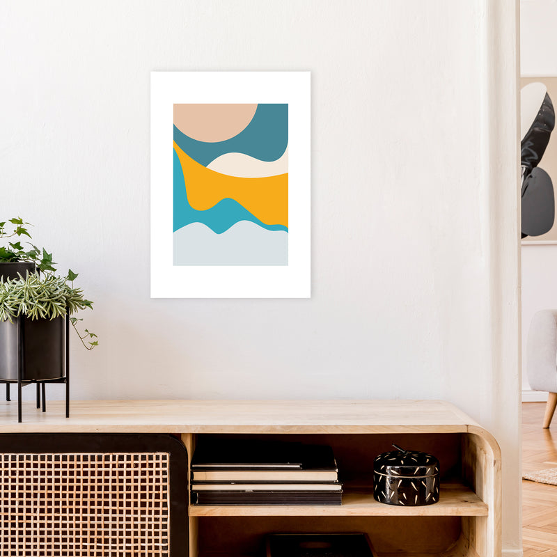 Mita Teal Dunes N14  Art Print by Pixy Paper A2 Black Frame