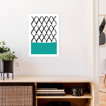 Teal Fishscales Neon Funk  Art Print by Pixy Paper A2 Black Frame
