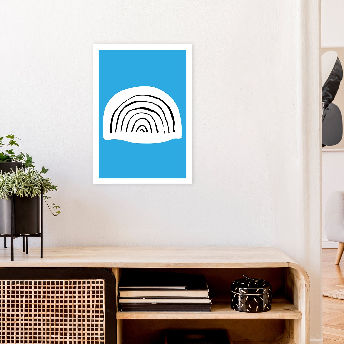 Blue Rainbow Neon Funk  Art Print by Pixy Paper A2 Black Frame