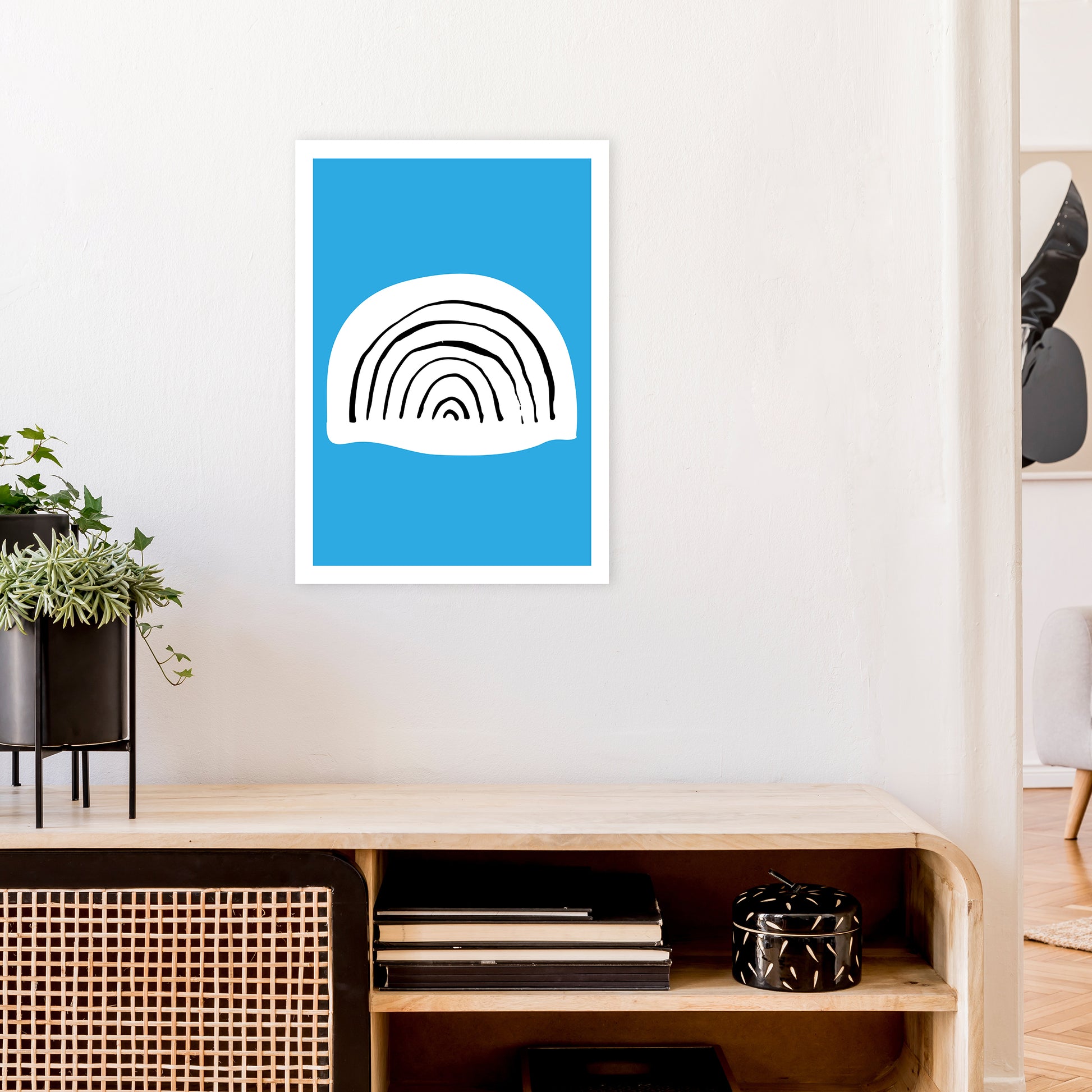 Blue Rainbow Neon Funk  Art Print by Pixy Paper A2 Black Frame