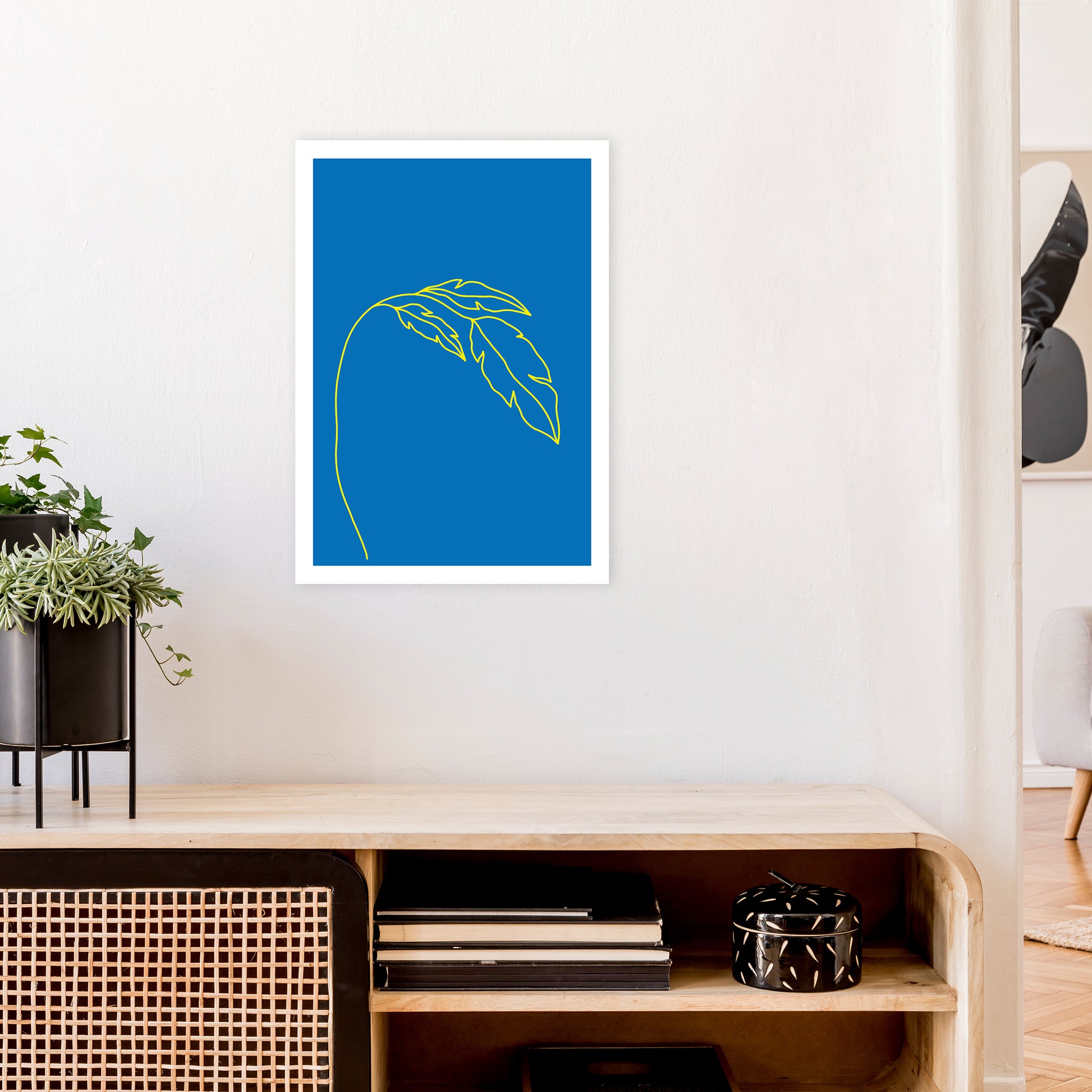 Plant Blue Neon Funk  Art Print by Pixy Paper A2 Black Frame