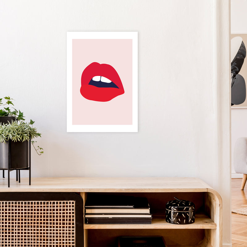 Red Lips Salmon Back  Art Print by Pixy Paper A2 Black Frame