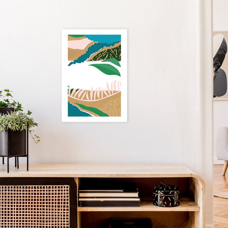 White Mixed Jungle Abstract  Art Print by Pixy Paper A2 Black Frame