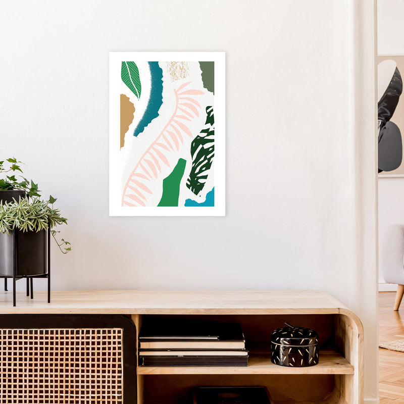 Pink Leaf Jungle Abstract  Art Print by Pixy Paper A2 Black Frame