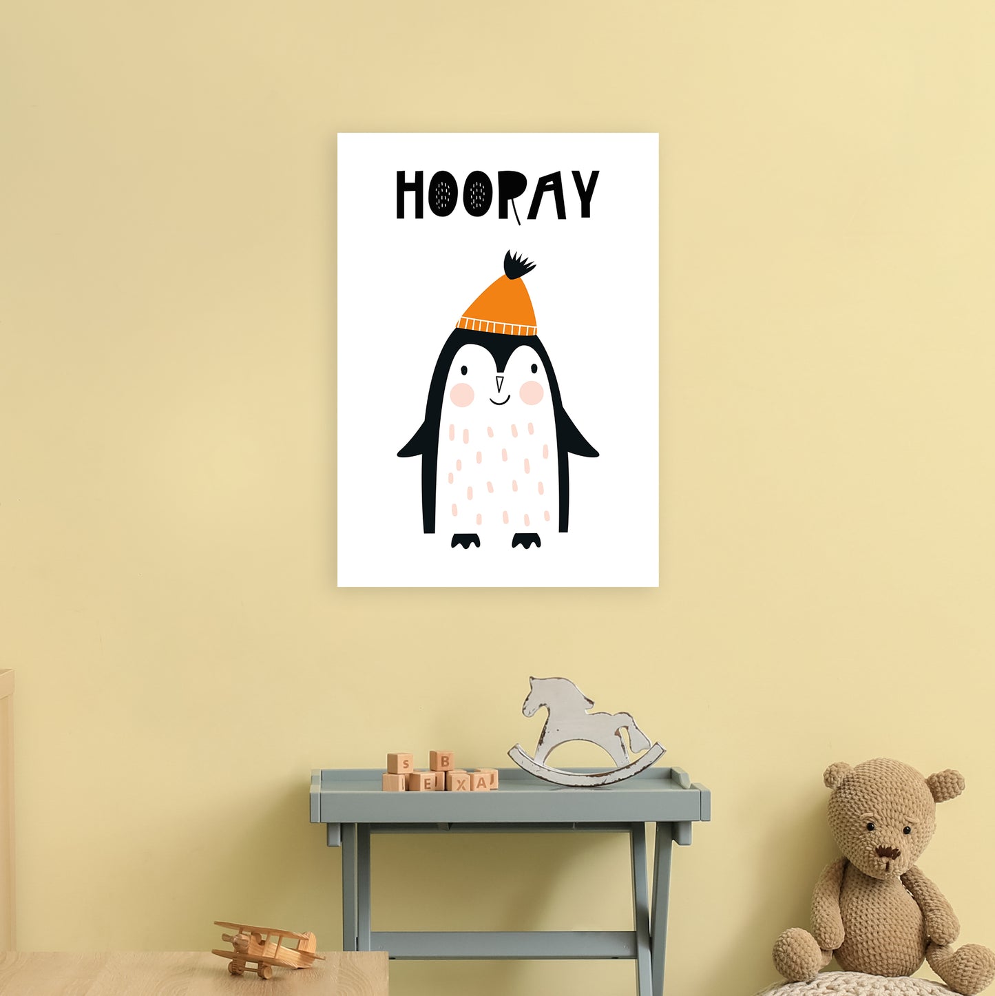 Hooray Penguin Animal  Art Print by Pixy Paper A2 Black Frame
