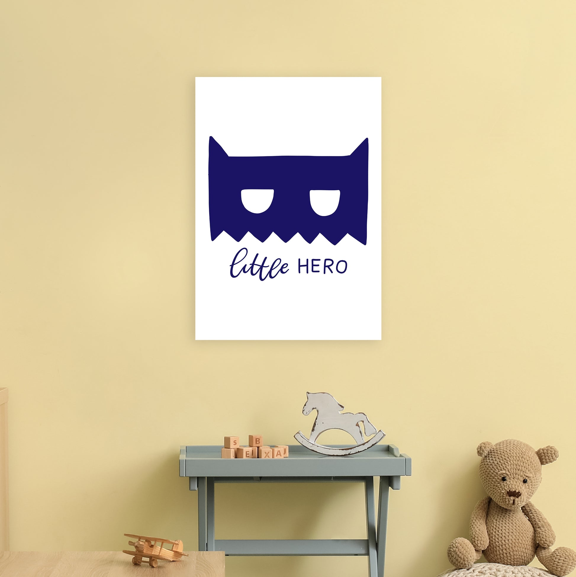 Little Hero Mask Navy Super Scandi  Art Print by Pixy Paper A2 Black Frame