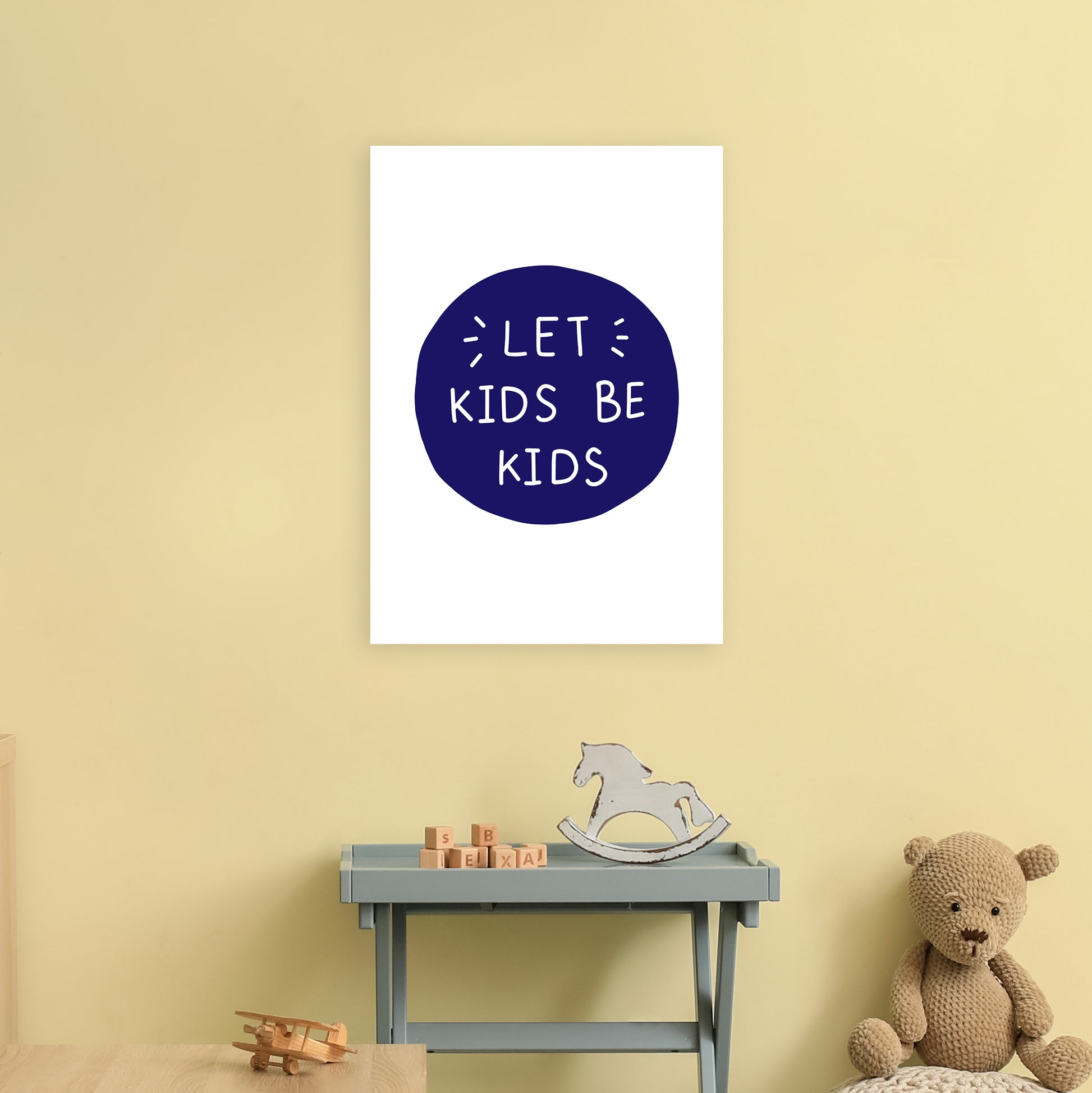Let Kids Be Kids Navy Super Scandi  Art Print by Pixy Paper A2 Black Frame