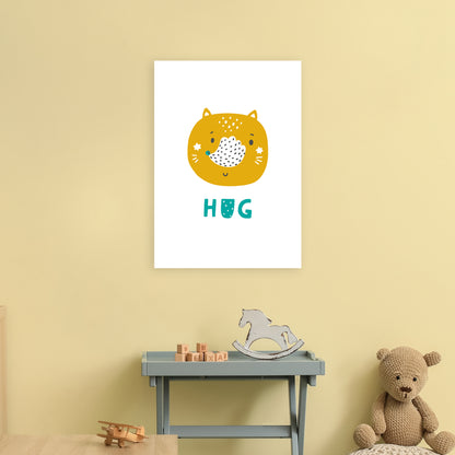Fox Hug Teal Super Scandi  Art Print by Pixy Paper A2 Black Frame
