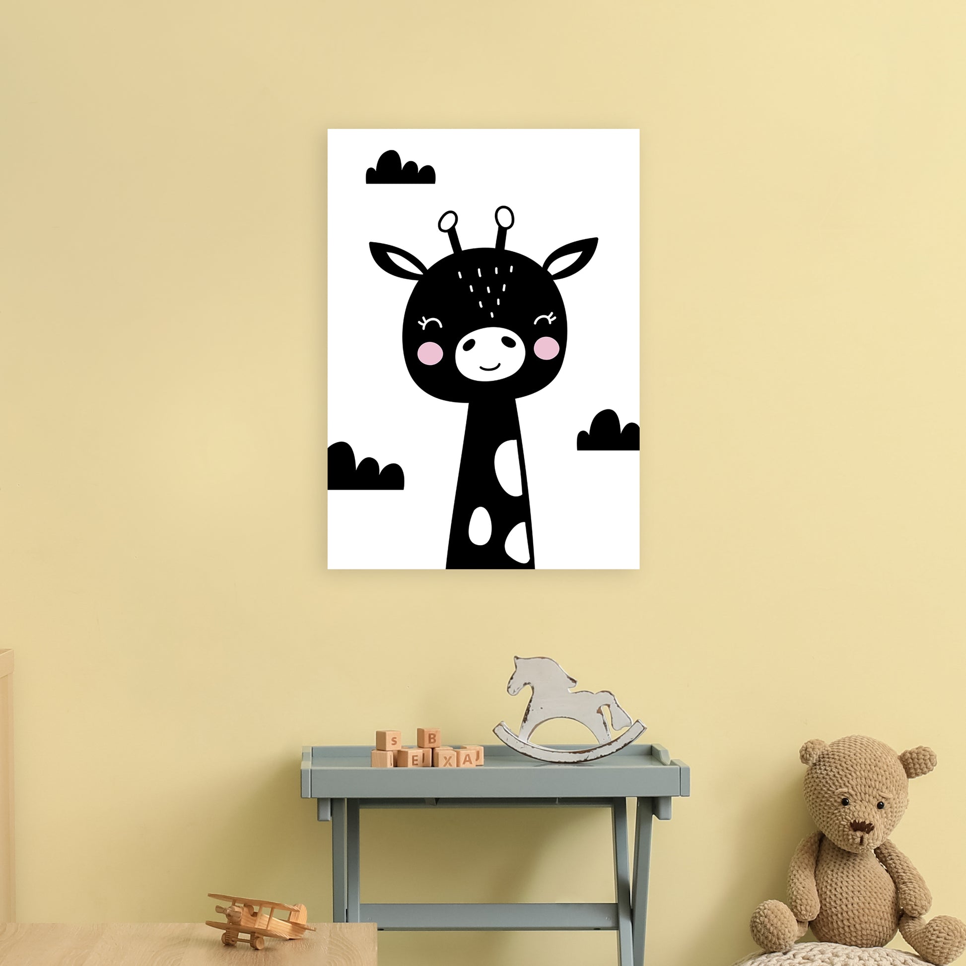Giraffe Black  Art Print by Pixy Paper A2 Black Frame