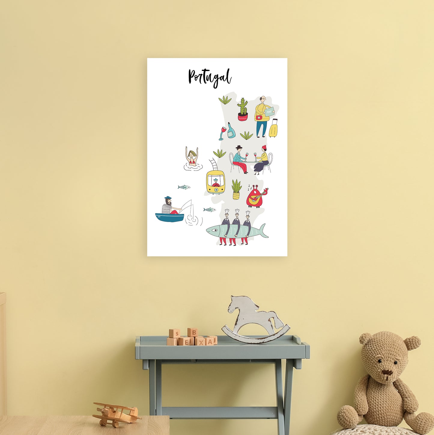 Portugal Map  Art Print by Pixy Paper A2 Black Frame
