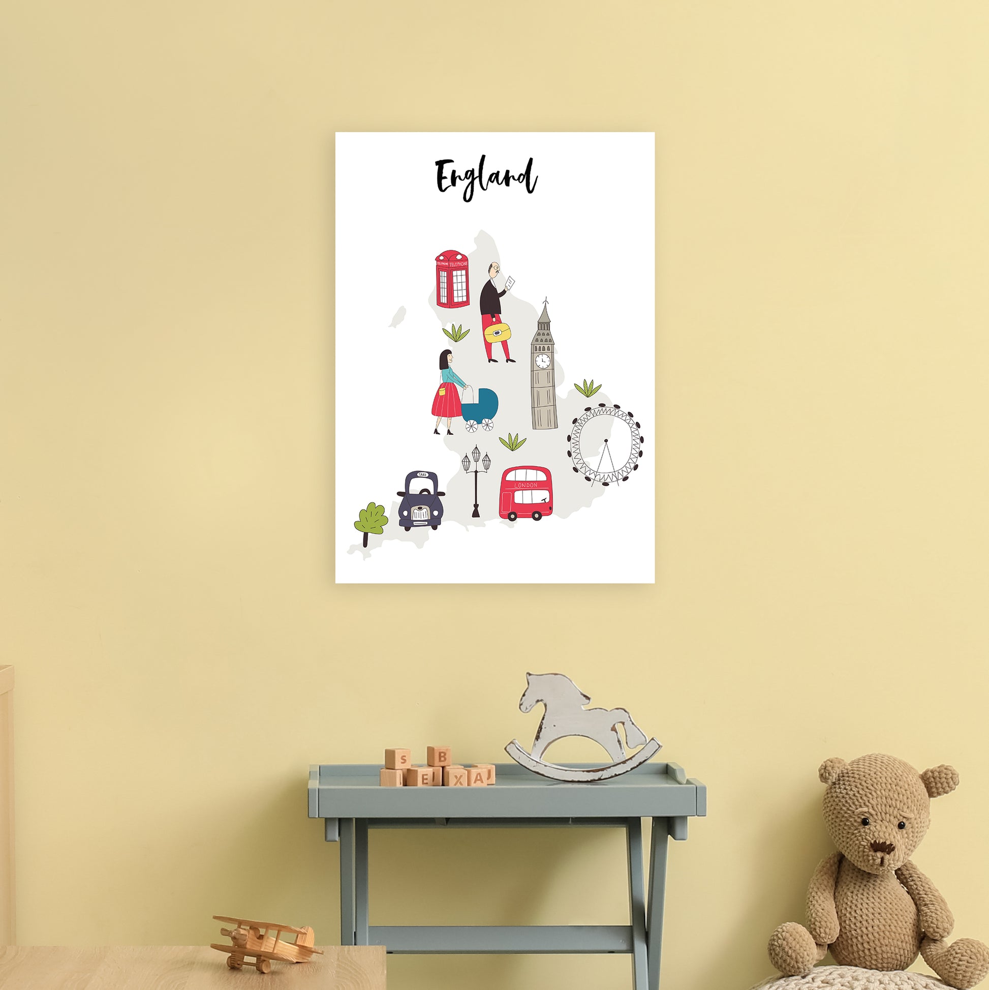 England Map  Art Print by Pixy Paper A2 Black Frame