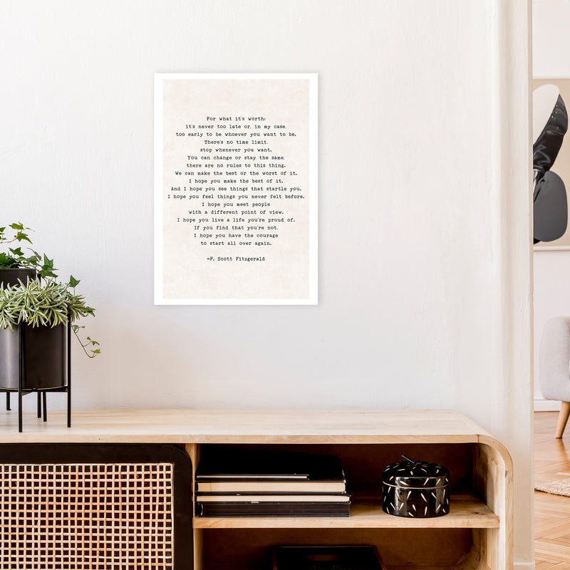 Start Again - Fitzgerald  Art Print by Pixy Paper A2 Black Frame