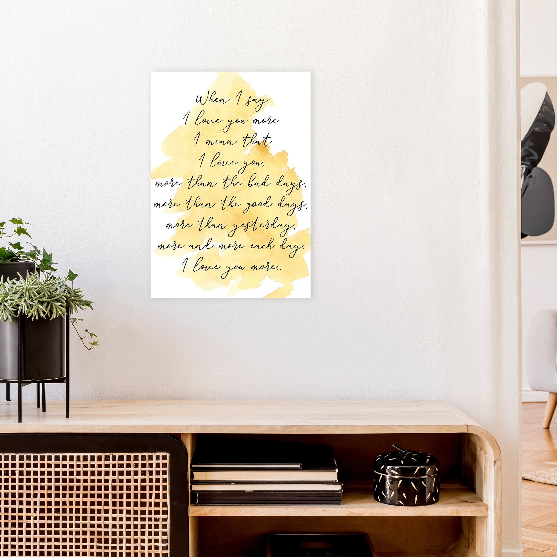 Love You More Yellow  Art Print by Pixy Paper A2 Black Frame