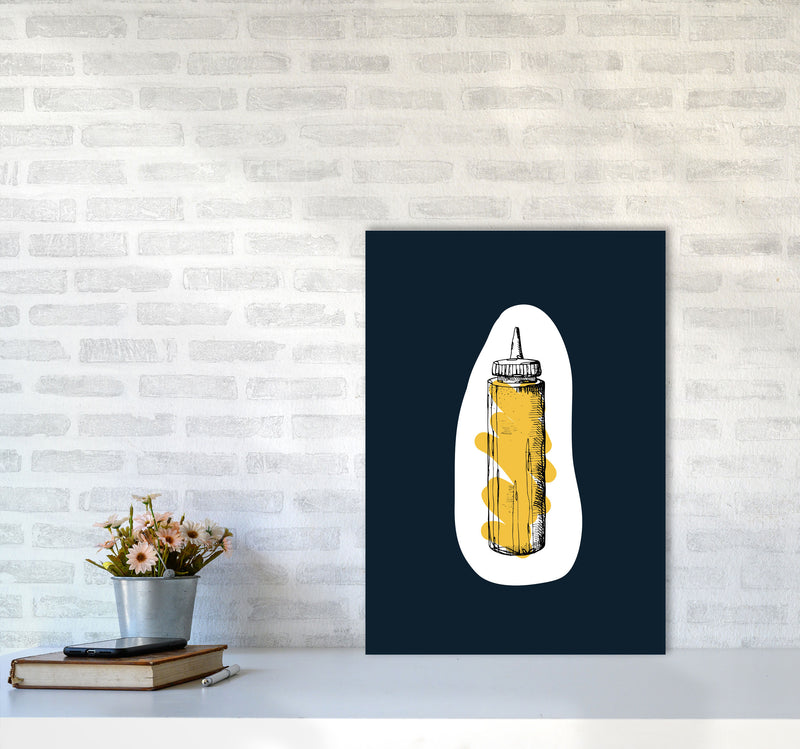 Kitchen Pop Mustard Navy Art Print by Pixy Paper A2 Black Frame