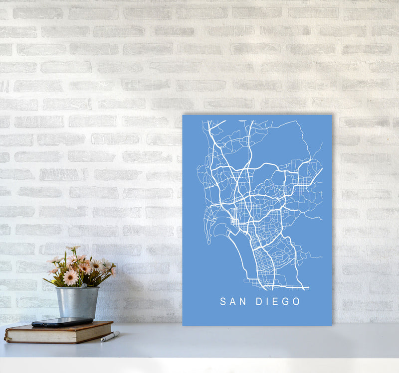 San Diego Map Blueprint Art Print by Pixy Paper A2 Black Frame