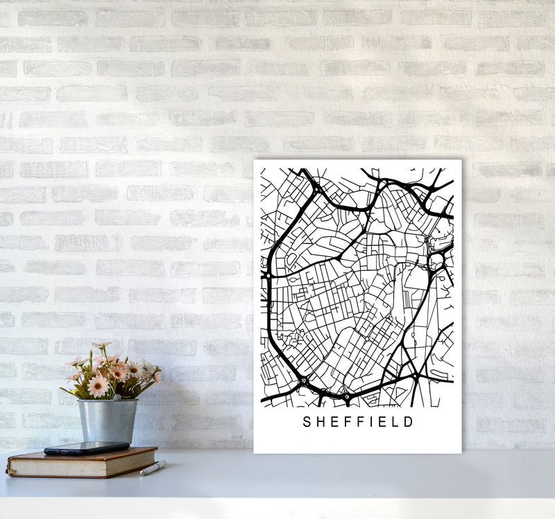 Sheffield Map Art Print by Pixy Paper A2 Black Frame
