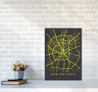 San Antonio Map Neon Art Print by Pixy Paper A2 Black Frame