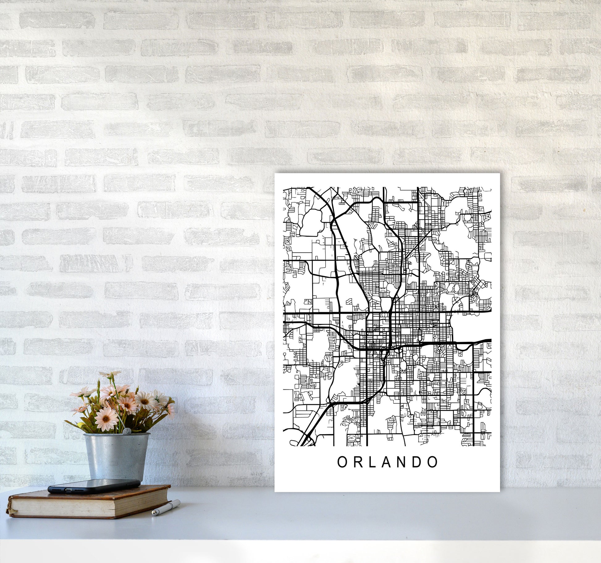 Orlando Map Art Print by Pixy Paper A2 Black Frame