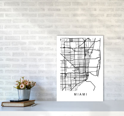 Miami Map Art Print by Pixy Paper A2 Black Frame